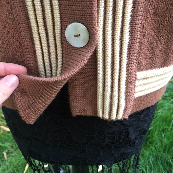 😍 Vintage Wool Cardigan Stripe | Grandmacore Dark Academia Twee | shell button - Picture 4 of 5